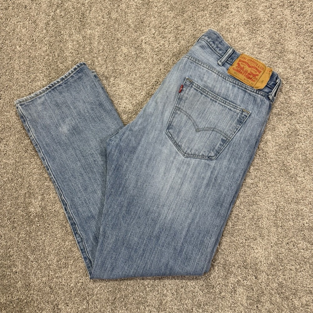 LEVIS 501 Jeans Mens 38x34 Blue Light Wash Straight Denim Pants Workwear Casual